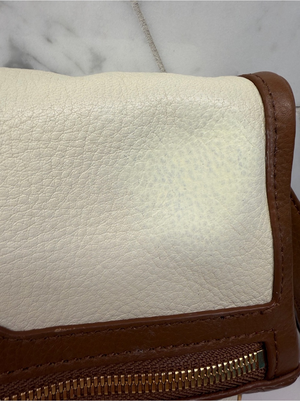 Hammitt Cream and Brown Leather Foldover Crossbody - Picture 3 of 16
